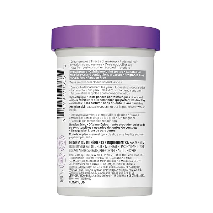 Almay Eye Makeup Remover Pads, Longwear & Waterproof, Hypoallergenic, Fragrance-Free, Ophthalmologist Tested, Stocking Stuffer for Women, 120 count