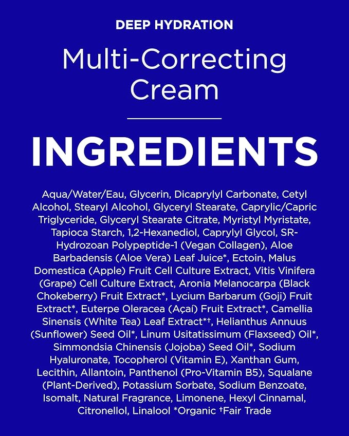 Andalou Naturals Deep Hydration Face Moisturizer Multi-Correcting Cream - Daily Skincare With Hyaluronic Acid, Vegan Collagen, & Fruit Stem Cells - Repair Skin Elasticity & Boost Hydration - 1.7 fl oz