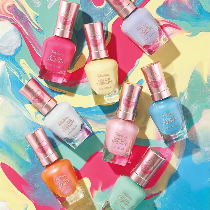 Sally Hansen Color Therapy Nail Polish | Biotin, Argan Oil, Long Lasting, Healthy Nails, Nail Strengthener, Opaque, Shimmery | 290 Tangerine Dream | Orange Coral Nail Color