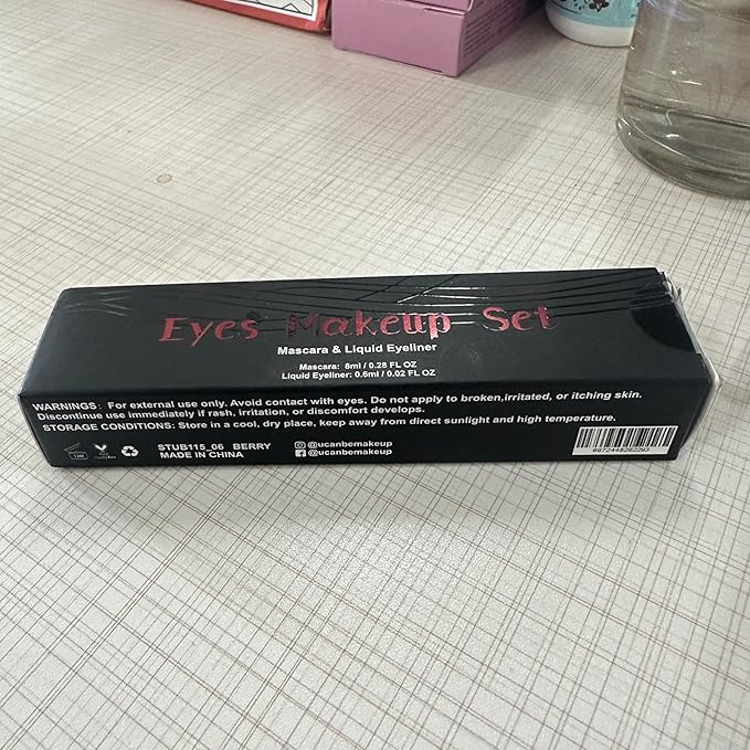 UCANBE Burgundy Mascara and Liquid Eyeliner Set, Waterproof Berry Red Colored Eye Makeup Duo - Enhance Your Gaze with Natural Lasting Lift & Curl for Lashes and Pigmented Smudge-Proof Eye Liner