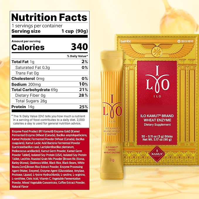 ILO Kamut Enzyme Complex – Digestive Health and Natural Metabolic Activation – Fermented Ancient Grains with Spicy Botanicals, 30 Sticks