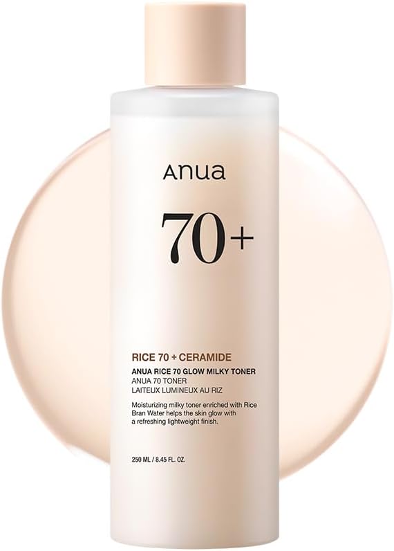 ANUA Rice 70 Glow Milky Toner – Hydrating Lightweight Toner with Rice Water, Niacinamide & Ceramides for Glass Skin, 250ml, Fragrance-Free & Fungal Acne Safe