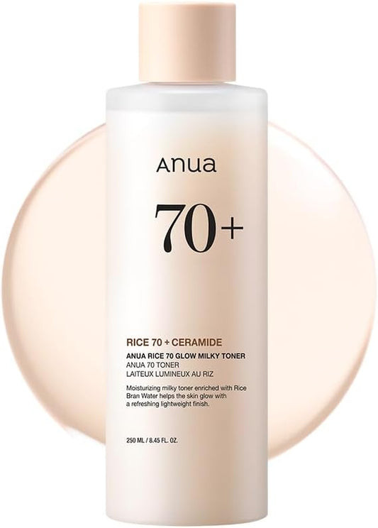 ANUA Rice 70 Glow Milky Toner – Hydrating Lightweight Toner with Rice Water, Niacinamide & Ceramides for Glass Skin, 250ml, Fragrance-Free & Fungal Acne Safe