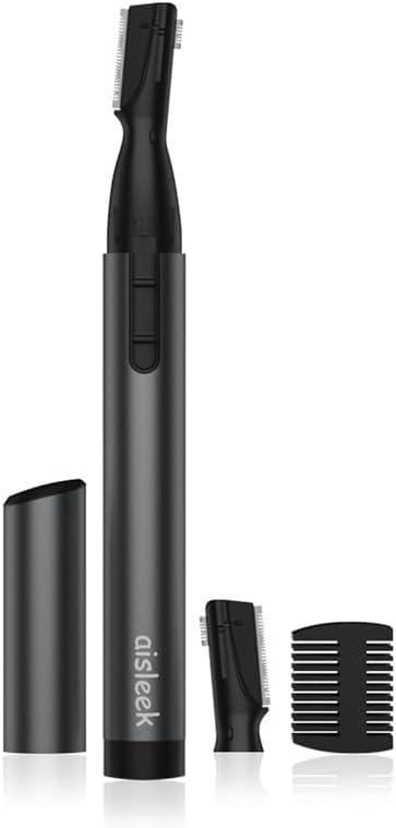 aisleek Upgraded Eyebrow Trimmer for Men, Precision Detailer, Battery-Powered Eyebrow Razor with Rinseable Blade, Facial Hair Trimmer with Comb, Compact Pen-Size, Safe Painless Shaver