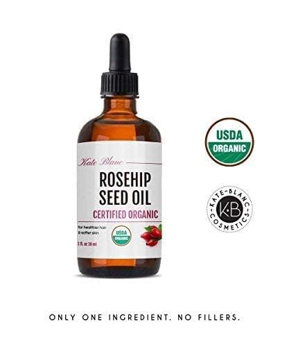 Kate Blanc Cosmetics Rosehip Oil for Face & Softer Glowing Skin (1oz, Organic, 100% Pure, Cold Pressed) Rosehip Seed Face Oil for Facial & Gua Sha Massage