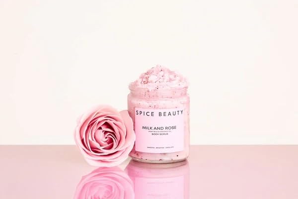 Milk and Rose Body Scrub | In-Shower Moisturizer with Hydrating Coconut Oil, Calming Roses, Shea Butter | Gentle Body Exfoliation Skincare | 9 Oz