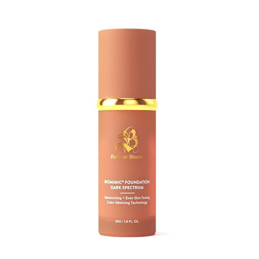 Forever Bloom Biomimic Dark Spectrum Foundation – Full Coverage, Long-Wear, Non-Comedogenic Makeup – No Oxidation or Caking – Lightweight, Flawless Finish for Deep Skin Tones