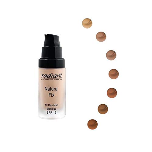 Radiant Professional Natural Fix All Day Matte Cream Foundation Makeup – Long Wear, Full Coverage Matte Foundation w SPF 15 – Oil Free Lightweight Formula for All Skin Types, 1.01oz (04 Peachy Beige)