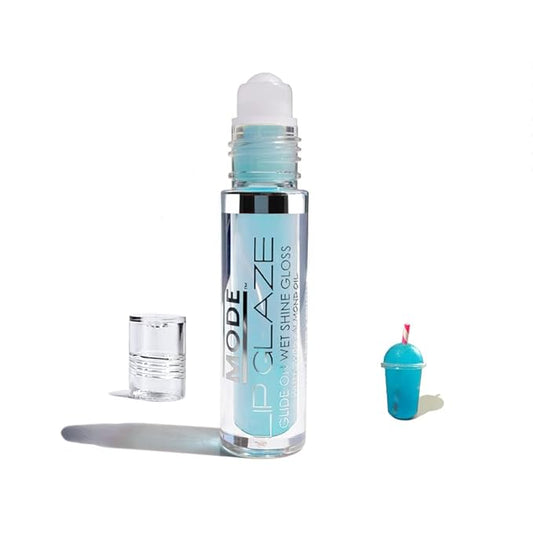 MODE Lip Glaze Flavored Lip Gloss Yummy BLUE RASPBERRY SLUSHIE Delicious Flavor, Roll On Sweet Wet Nourishing Shine, Hydrating Moisturizing Natural Skincare Fruit Oils, Made in NY USA