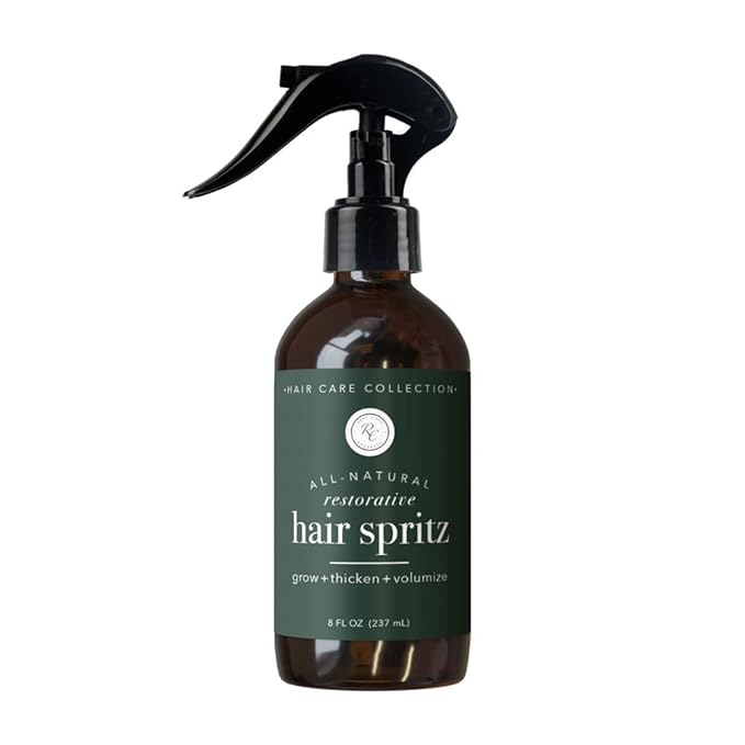 Rowe Casa Organics Natural Restorative Hair Spritz with Witch Hazel & Therapeutic Essential Oils, Hand-Crafted Hair Volumizer, Thickener, & Growth Booster, 8 Fl. Oz.
