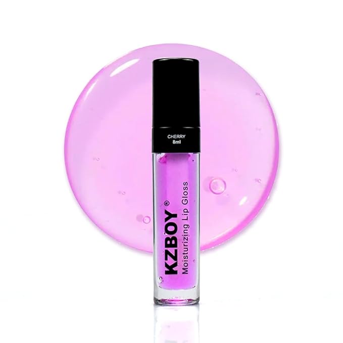 KZBOY Lip Gloss Hydrating Lip Oil Cherry Scented 8ml Moisturizing Lip Gloss for Dry Lips High Shine Smooth Finish Clear Purple Shade (Cherry)