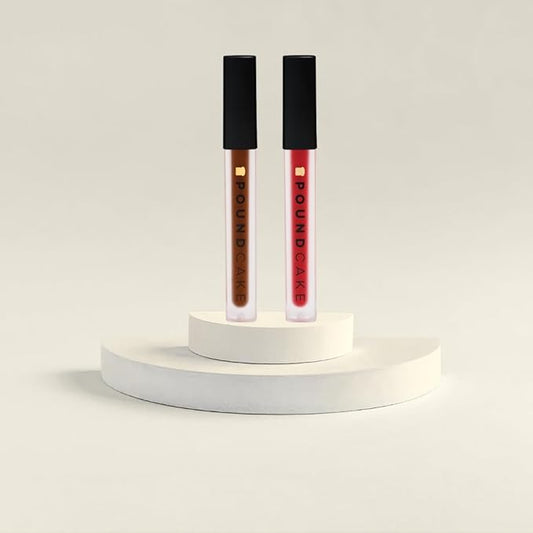POUND CAKE Cake Batter Liquid Lipstick Duo | Long-Lasting, Semi-Matte Liquid Lipsticks with Avocado Oil | Hydrating, High-Pigment Lip Stain for All Skin Tones – 0.13 oz Each, Shades: Coffee & Red Velv