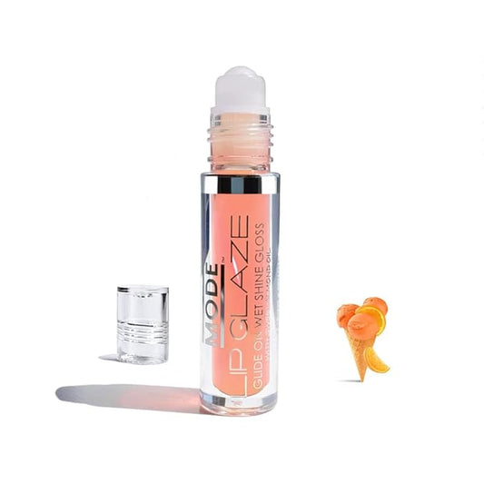 MODE Lip Glaze Flavored Lip Gloss ORANGE SORBET Delicious Yummy Flavor, Roll On Sweet Wet Nourishing Shine, Hydrating Moisturizing Natural Skincare Fruit Oils, Made in NY USA