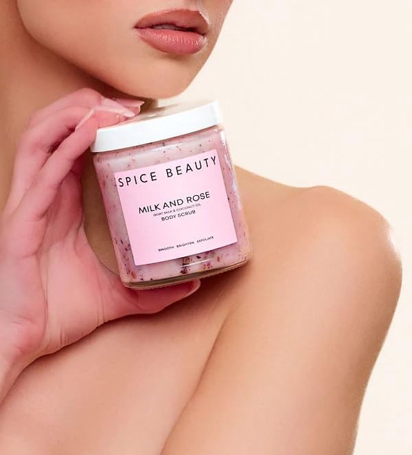 Milk and Rose Body Scrub | In-Shower Moisturizer with Hydrating Coconut Oil, Calming Roses, Shea Butter | Gentle Body Exfoliation Skincare | 9 Oz