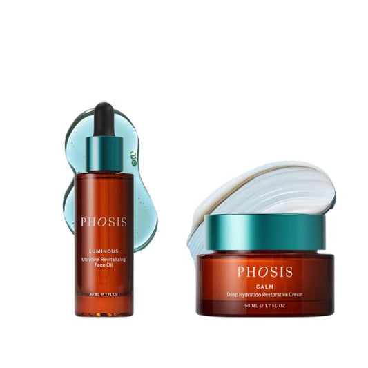 Revitalizing Face Oil and Luminous Calm Deep Hydration Cream Set - Moisturizer Duo for Dry, Sensitive, & Peri & Menopausal Skin with Vitamin C, Ceramides & Botanicals - 1.7 fl oz + 1.0 fl oz