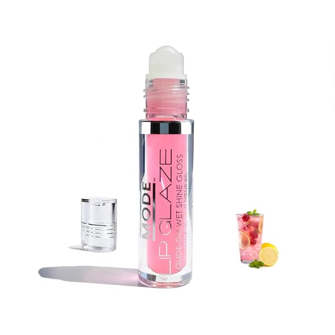 MODE Lip Glaze Flavored Lip Gloss Yummy PINK LEMONADE Flavor Roll On Sweet Wet Nourishing Shine, Moisturizing Natural Skincare Fruit Oils, Made in NY USA