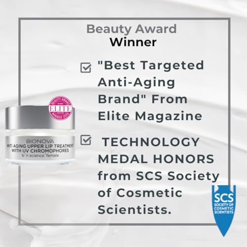 BIONOVA Anti-Aging Upper Lip Treatment with UV Chromophores - Reduce Mild to Deep Vertical Lip Lines, Wrinkles and Prevent Lipstick Bleeding (0.5 oz)