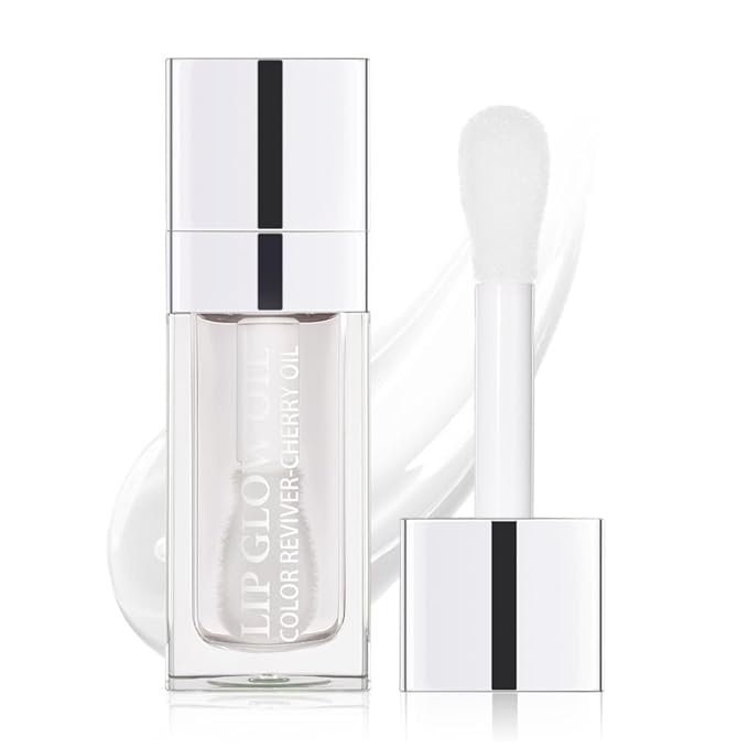 GECOMO Hydrating Lip Glow Oil, Moisturizing Lip Glow Oil, Nourishing Glossy Transparent Lip Oil, Plumping Lip Oil, Lip Balm, Non-sticky Tinted Toot Lip Balm for Lip Care (CLEAR) 0.2 OZ