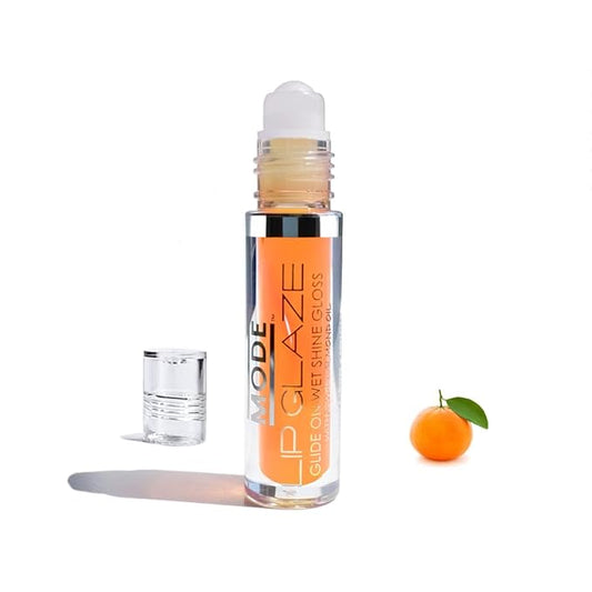 MODE Lip Glaze Flavored Lip Gloss Yummy SWEET TANGERINE Flavor Roll On Wet Nourishing Glossy Shine, Hydrating Natural Skincare Fruit Oils