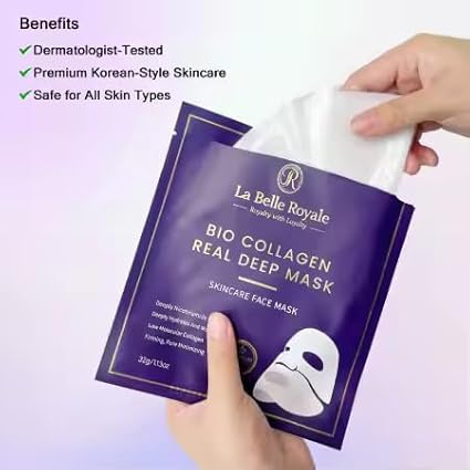 Bio Collagen Face Mask – Real Deep Hydrating & Anti-Aging Overnight Korean Sheet Mask with Hyaluronic Acid for Glowing, Pore Minimizing Skin - 4 Pack for Women & All Skin Types