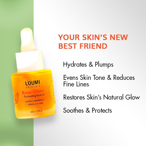 LOUMI Skincare RoseGlow Face Oil | Lightweight Botanical Facial Oil for Hydration & Radiance | Helps Nourish Smooth & Soften Skin | Rosehip & Jojoba Inspired Blend | Vegan, Cruelty-Free 20ml