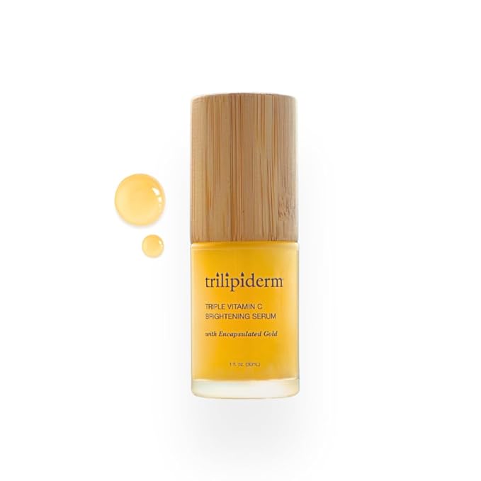 Trilipiderm Triple Vitamin C Serum W/Hyaluronic Acid & Encapsulating Gold, Skin Firming Moisturizer for Anti Aging Skincare Routine, Minimizes Fine Lines, Boost Collagen & Evens Skin Tone
