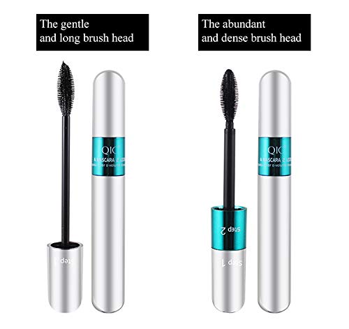 2 in 1 4D Silk Fiber Lashes 5x Longer Waterproof Mascara, No Clumping Long-lasting Black Mascara