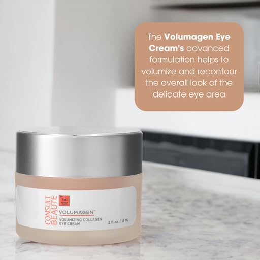 Consult Beaute VOLUMAGEN COLLAGEN EYE CREAM with Hyaluronic Acid, Hydrating, Skin Plumping - Targets Deep Under Eye Hollows, Visibly Smoothen Lines & Wrinkles 0.5 oz