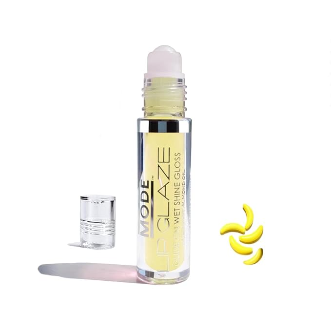 MODE Lip Glaze Flavored Lip Gloss BANANA CANDY Delicious Yummy Flavor, Roll On Sweet Wet Nourishing Shine, Hydrating Natural Skincare Fruit Oils, Made in NY USA