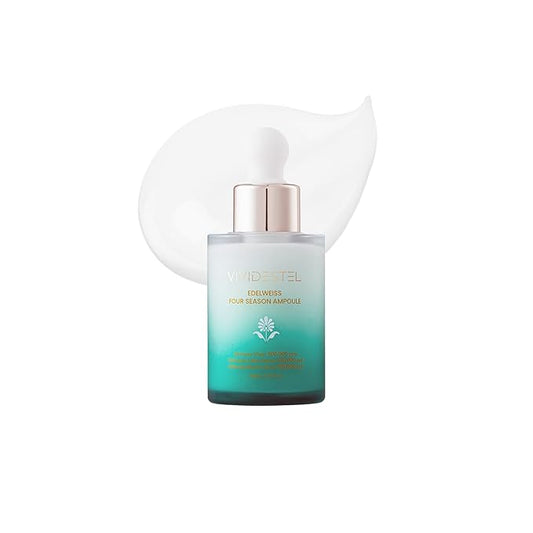 Edelweiss Four Season Ampoule - Brightening & Anti Aging Essence Serum - Lightweight Non-Sticky Hydration Serum With Niacinamide, Peptides - Reduces Fine Line - Minimize Pores 30ml