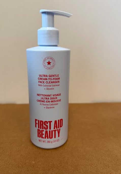 First Aid Beauty Ultra Gentle Cream-to-Foam Facial Cleanser – Makeup Removing Face Cleanser - Face Wash with Colloidal Oatmeal & Glycerin, for Sensitive, Acne & Blemish-Prone Skin, 10 oz