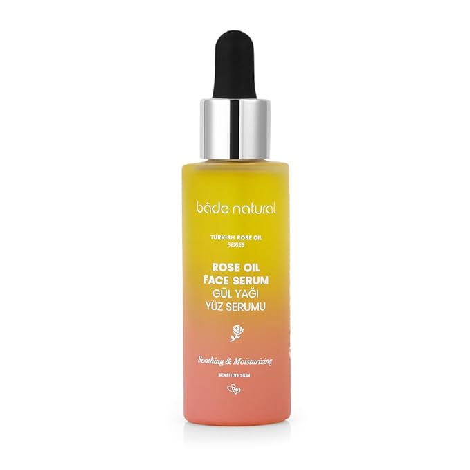 Bade Natural Rose Essential Oil Face Serum – Calming & Antioxidant Facial Oil with Jojoba & Vitamin E – Anti-Aging Moisturizer for Radiance & Skin Elasticity – 1 Fl Oz