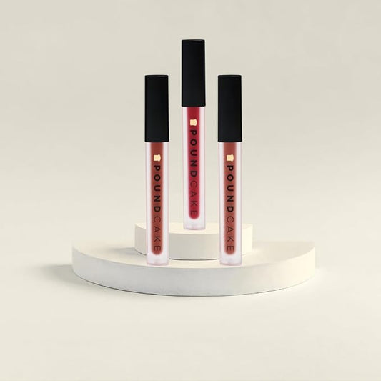 POUND CAKE Cake Batter Liquid Lipstick Trio | Long-Lasting, Semi-Matte Liquid Lipsticks with Avocado Oil | Hydrating, High-Pigment Lip Stain for All Skin Tones – 0.13 oz Each, Shades: Rum, Bloodberry
