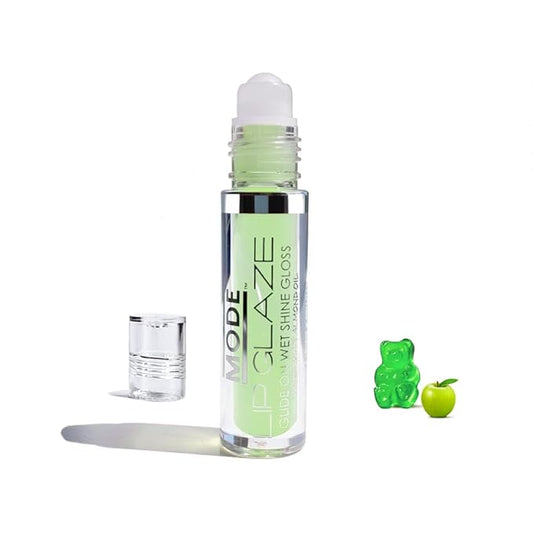 MODE Lip Glaze Flavored Lip Gloss Yummy GREEN APPLE GUMMY Delicious Flavor, Roll On Sweet Wet Nourishing Shine, Hydrating Moisturizing Natural Skincare Fruit Oils, Made in NY USA