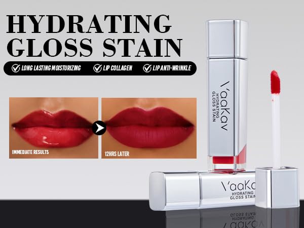 Glossy Lip Stain – Hydrating Tinted Lip Oil Stain with High-Shine Gloss Finish, Non-Sticky Moisturizing Lip Tint, Long-Lasting Stain for Soft & Plump Lips(02 PEACH BANG)
