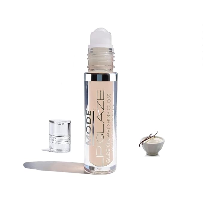 MODE Lip Glaze Flavored Lip Gloss VANILLA CREAM PUDDING Delicious Yummy Flavor, Roll On Sweet Wet Nourishing Shine, Moisturizing Natural Skincare Fruit Oils, Made in NY USA
