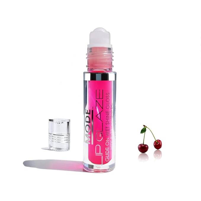 MODE Lip Glaze Flavored Lip Gloss CHERRY Delicious Yummy Flavor, Roll On Sweet Wet Nourishing Shine, Hydrating Moisturizing Natural Skincare Fruit Oils, Made in NY USA