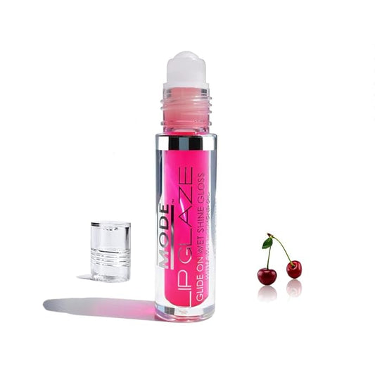 MODE Lip Glaze Flavored Lip Gloss CHERRY Delicious Yummy Flavor, Roll On Sweet Wet Nourishing Shine, Hydrating Moisturizing Natural Skincare Fruit Oils, Made in NY USA