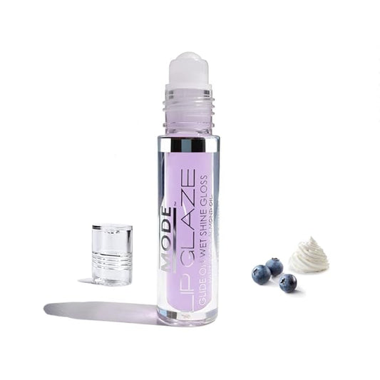 MODE Lip Glaze Flavored Lip Gloss BLUEBERRY CREAM Delicious Yummy Flavor, Roll On Sweet Wet Nourishing Shine, Hydrating Moisturizing Natural Skincare Fruit Oils, Made in NY USA