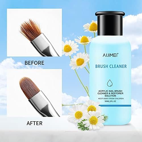 AIJIMEI Nail Brush Cleaner Restorer Nail Brush Cleaner Solution Clean Manicure Brushes Set A with Glass Cup & Cleaning Cotton Pads for Nail Art Gel Polish Painting Brushes 58ml