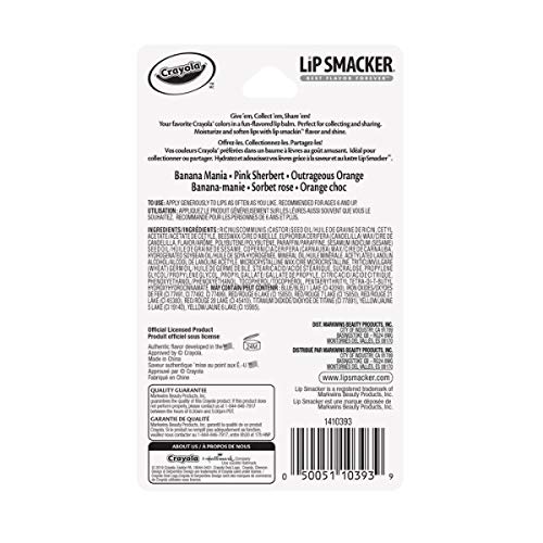 Lip Smacker Crayola Crayon Flavored Lip Balm - Moisturizing, Soothing Trio Banana Mania, Pink Sherbert, & Outrageous Orange (Pack of 2)