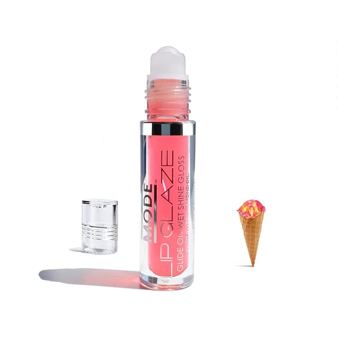 MODE Lip Glaze Flavored Lip Gloss RAINBOW SHERBET Delicious Yummy Flavor, Roll On Sweet Wet Nourishing Shine, Hydrating Natural Skincare Fruit Oils, Made in NY USA