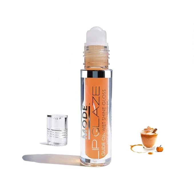 MODE Lip Glaze PUMPKIN SPICE LATTE Flavored Lip Gloss Roll On Sweet Wet Nourising Shine, Hydrating Moisturizing Natural Skincare Fruit Oils, Made in NY, Vegan