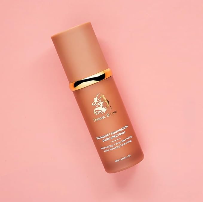 Forever Bloom Biomimic Dark Spectrum Foundation – Full Coverage, Long-Wear, Non-Comedogenic Makeup – No Oxidation or Caking – Lightweight, Flawless Finish for Deep Skin Tones