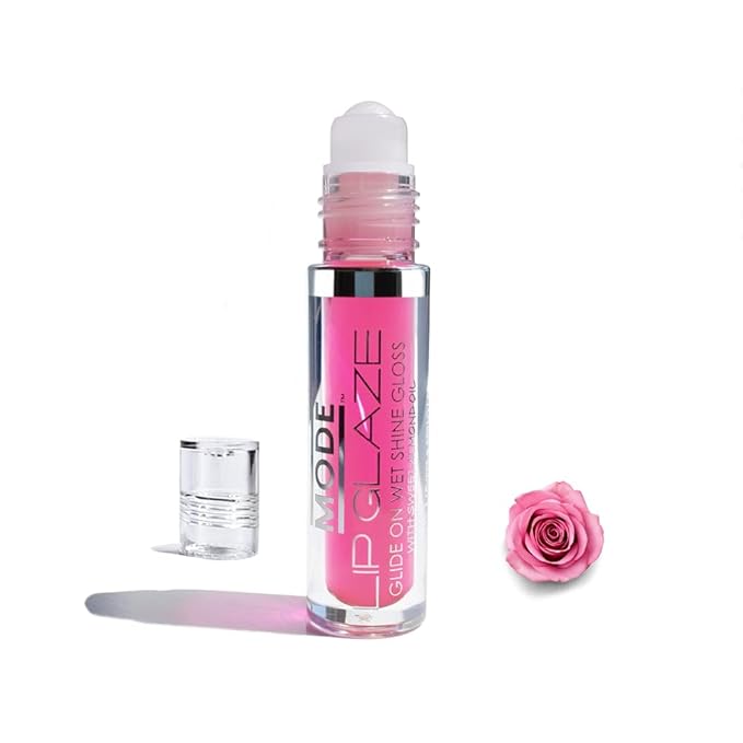 MODE Lip Glaze Flavored Lip Gloss KISS FROM A ROSE Delicious Flavor, Roll On Sweet Wet Nourishing Shine, Moisturizing Natural Skincare Fruit Oils, Made in NY USA