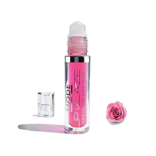 MODE Lip Glaze Flavored Lip Gloss KISS FROM A ROSE Delicious Flavor, Roll On Sweet Wet Nourishing Shine, Moisturizing Natural Skincare Fruit Oils, Made in NY USA
