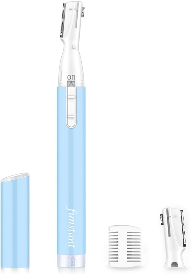 Funstant Eyebrow Trimmer, Precision Electric Eyebrow Razor for Women Battery-Operated Facial Hair Remover with Comb No Pulling Sensation Painless for Face Chin Neck, Upper-Lip, Peach-Fuzz