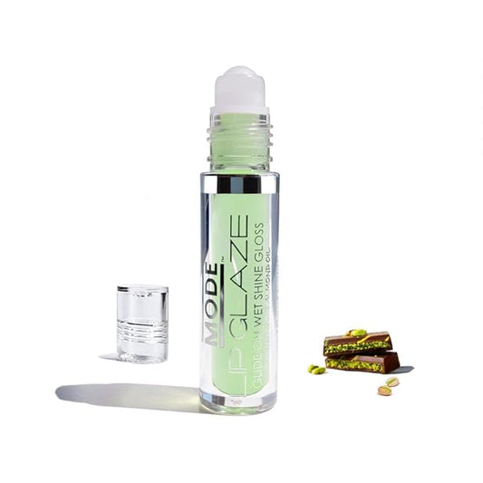 MODE Lip Glaze Dubai Chocolate Flavored Lip Gloss, Roll On Sweet Wet Nourishing Shine, Delicious Yummy Flavor, Hydrating Natural Skincare Fruit Oils, Made in NY USA