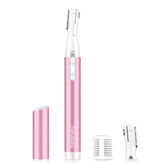 Funstant Upgraded Eyebrow Trimmer, Precision Electric Eyebrow Razor for Women Battery-Operated Facial Hair Remover with Comb No Pulling Sensation Painless for Face Chin Neck, Upper-Lip, Peach-Fuzz