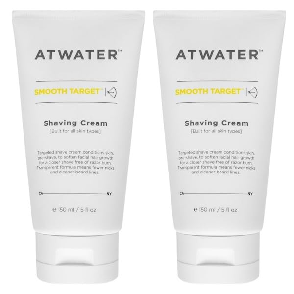 ATWATER Smooth Target Shaving Cream, Men's Pre-Shave and Shave Cream in One, Translucent Formula with Rosa Gallica Extract, Nick-Free Protection for Sensitive Skin - 5 oz (2-Pack)